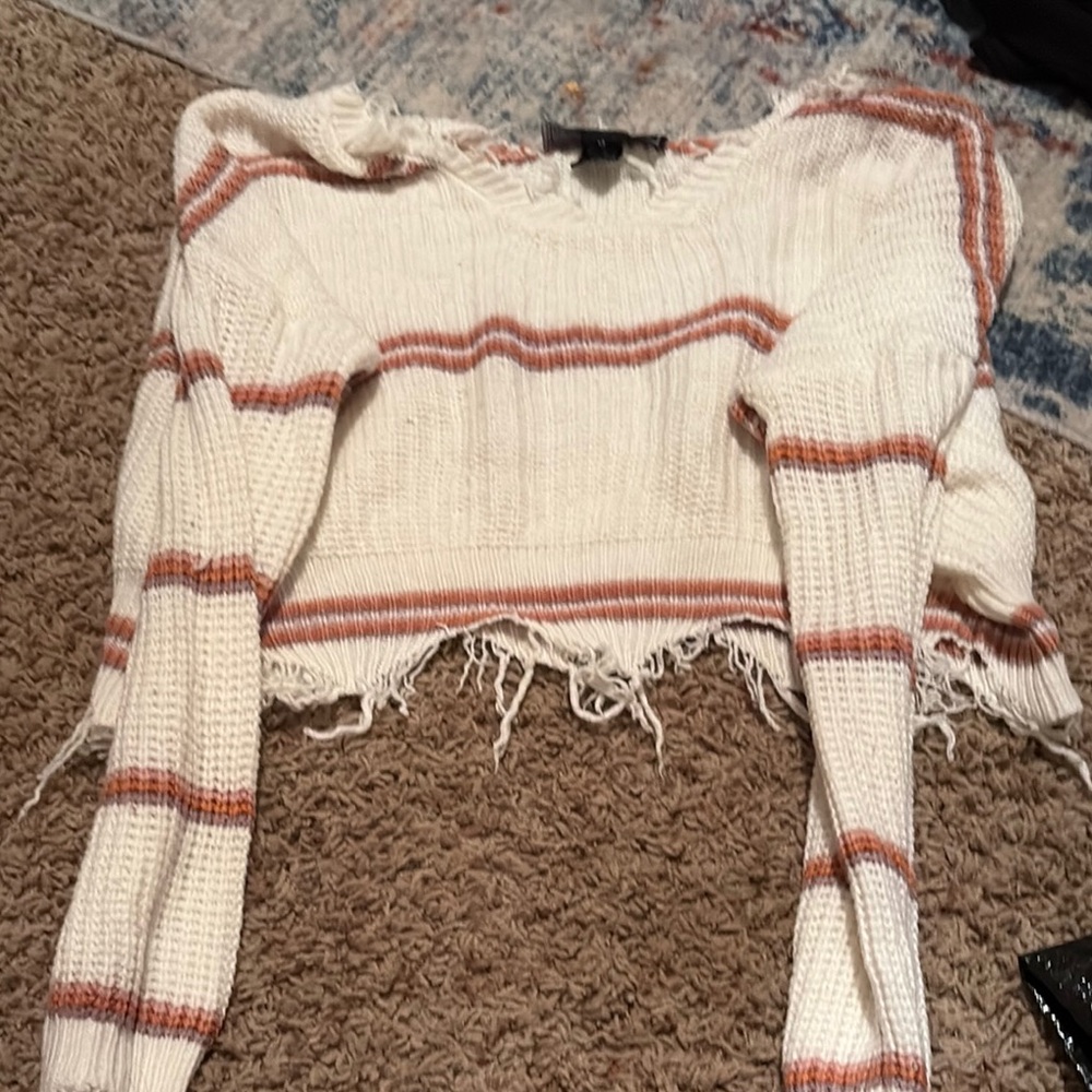 Polly & Esther White and Brown Off-the-Shoulder Sweater